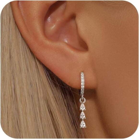 Silver Trendy Hoop Huggie Dainty Drop Dangle E312 Earrings Jewelry for Women - Picture 1 of 7